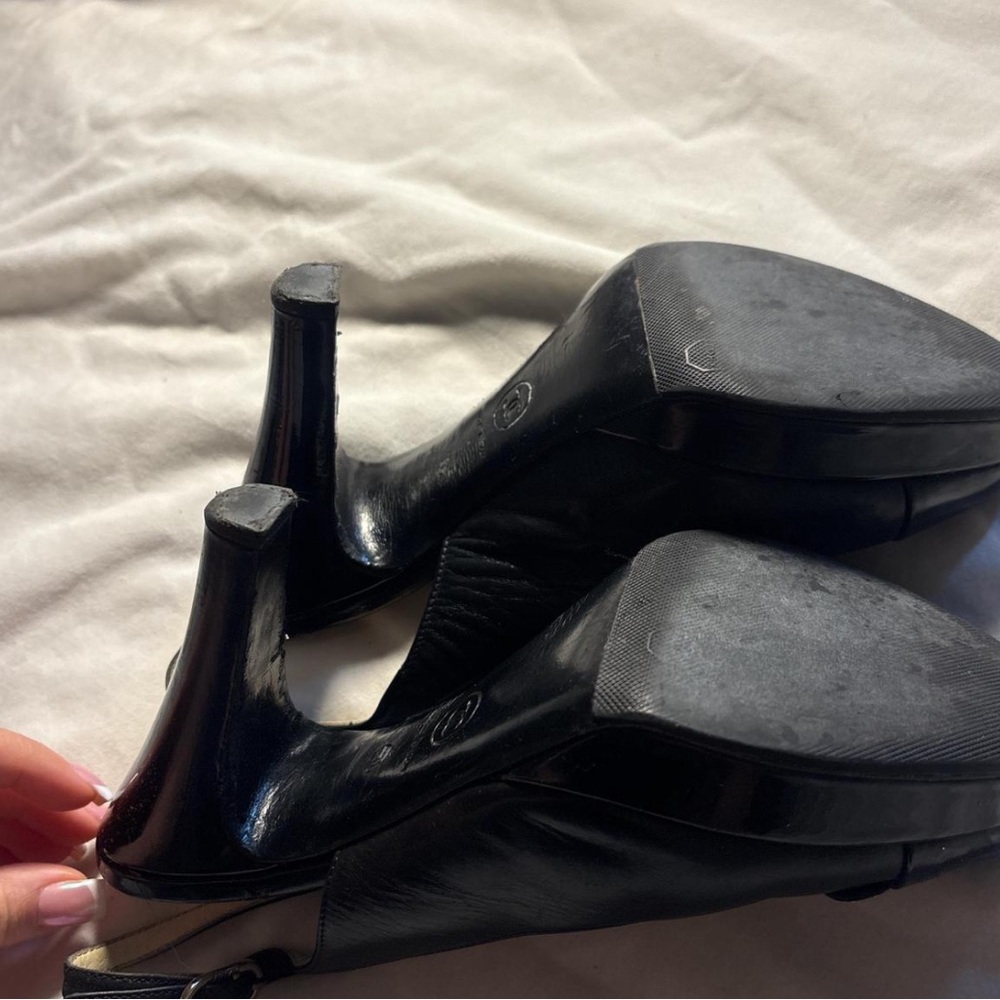 Vintage Chanel Slingback Pumps Black Leather CC Logo - Picture 8 of 8